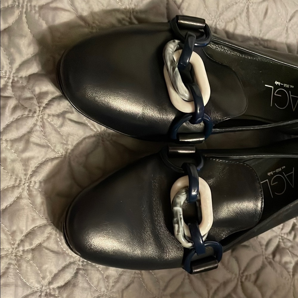 AGL Dark Navy Loafers with Chain Detail - Picture 3 of 4